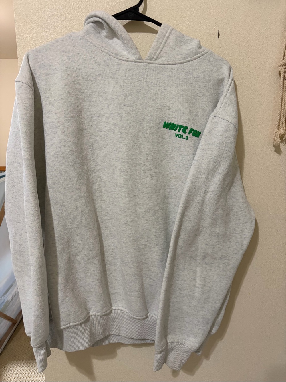 White Fox Light Heather Gray Hoodie with Green Logo